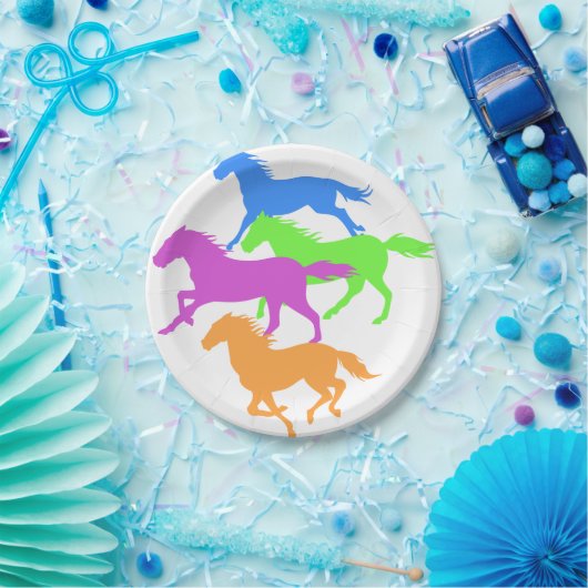 Paarden met loopkleur - achtergrondkleur kiezen papieren bordje (Feest)