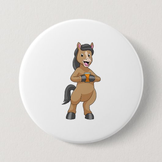 Paarden met Mok van Oranje sap Ronde Button 7,6 Cm (Voorkant)