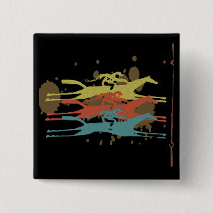 Paarden met racepartijvoordelen vierkante button 5,1 cm