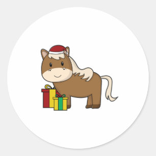 Paarden met Santa hat & Gifts Ronde Sticker