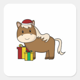 Paarden met Santa hat & Gifts Vierkante Sticker