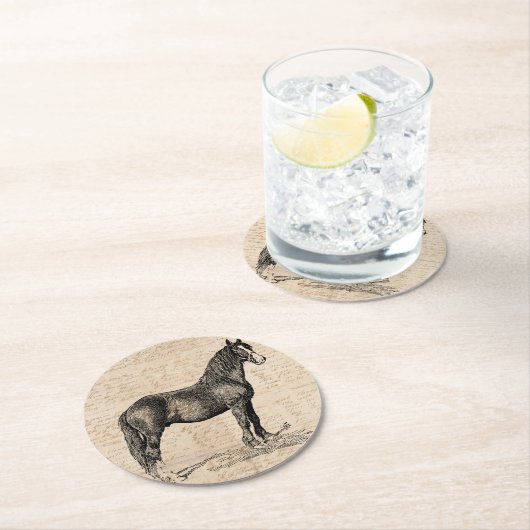 Paarden met Script Paper Ronde Kartonnen Onderzetter (Insitu)