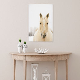 Paarden met sneeuw op kop canvas afdruk