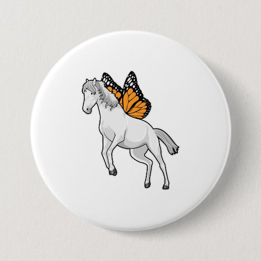 Paarden met vlinder ronde button 7,6 cm (Voorkant)