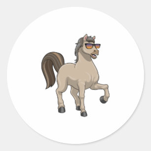 Paarden met zonnebril ronde sticker