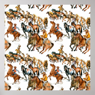 Paarden naadloos lopen. Amerikaanse cowboy. Poster