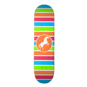 Paarden; Neon Oranje roze blauwe strepen Skateboard