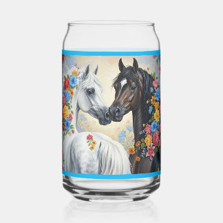 Paarden omlijst met bloemen blikvorm glas