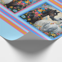 Paarden omlijst met bloemen inpakpapier