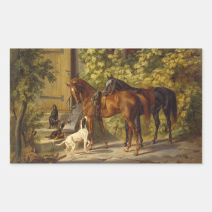 Paarden op de veranda rechthoekige sticker