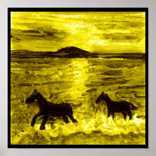 Paarden op een Golden Seashore Equine Poster