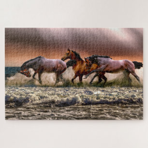 Paarden op een schuimend Zee Legpuzzel