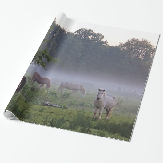 Paarden op het nevelplatteland waar papier wordt v (Uitgerold)