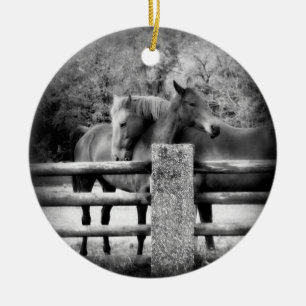 Paarden op het veld Boerderij samen Keramisch Ornament