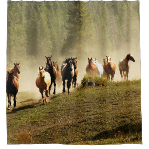 paarden op Montana ranch Douchegordijn