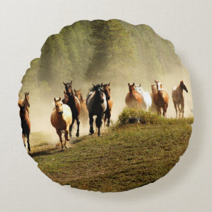 paarden op Montana ranch Rond Kussen