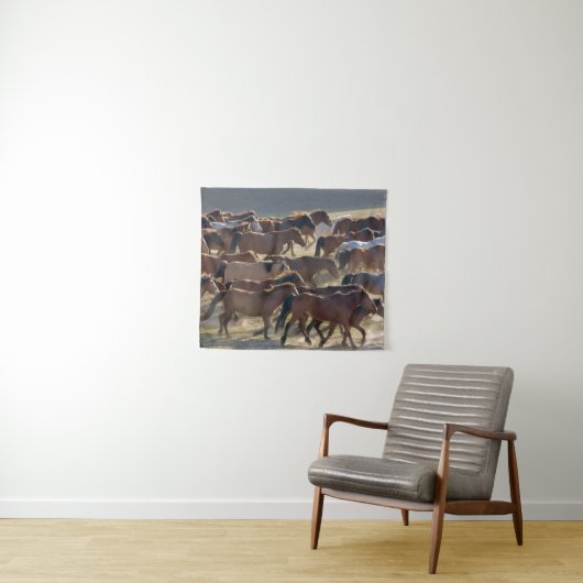 Paarden op ranch, Inner Mongolië, China Wandkleed (In Situ (horizontaal))