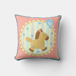 Paarden op Warm Stripe-achtergrond met blauw hart Kussen