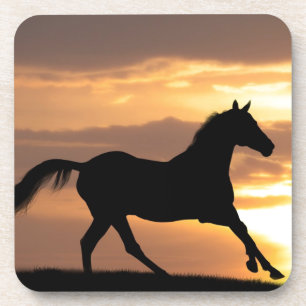 Paarden op zonsondergang bier onderzetter
