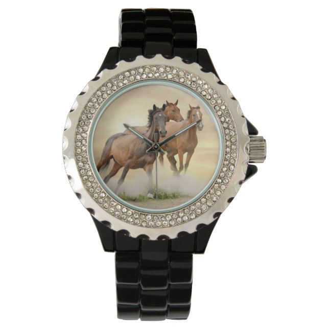 Paarden op zonsondergang horloge (Voorkant)