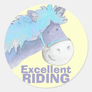 Paarden/pony op gele rode liftsticker ronde sticker