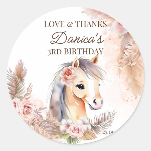 Paarden pony thema verjaardagsfeestgunsten dank u ronde sticker (Voorkant)