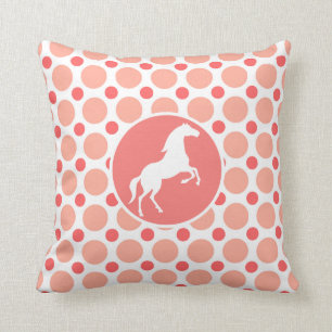 Paarden; Roze en koraalpokadots Kussen