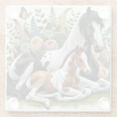 Paarden rusten tussen levendige bloemen en groen glazen onderzetter (Achterkant)