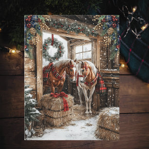 Paarden Schotsgeruite Landelijke Kerst Winter Schu Feestdagenkaart