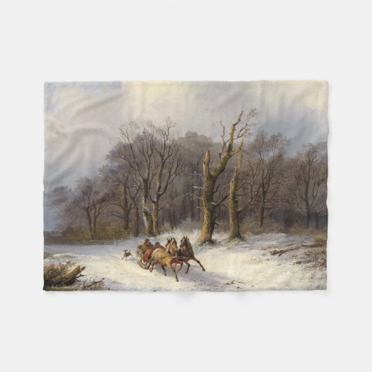 Paarden Sleigh Ride Forest Winter Fleece Blanket (Voorkant (Horizontaal))