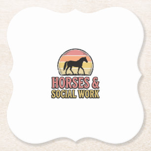 Paarden & Sociaal Werk Retro Zonsondergang Vector  Kartonnen Onderzetters
