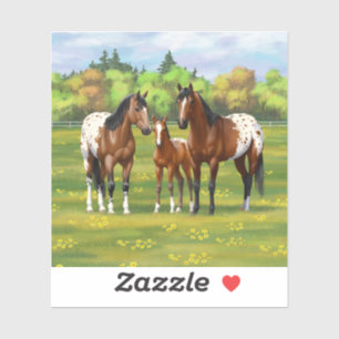 Paarden van de bruine baai Appaloosa in de zomerpe Sticker