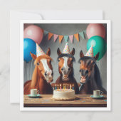 Paarden vieren verjaardag w/taart en petten kaart (Voorkant)