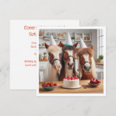 Paarden vieren verjaardag w/taart en petten kaart (Voorkant / Achterkant)