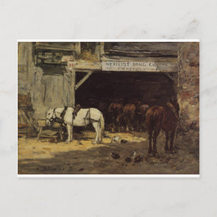 Paarden voor hire op een baard door Eugene Boudin Briefkaart