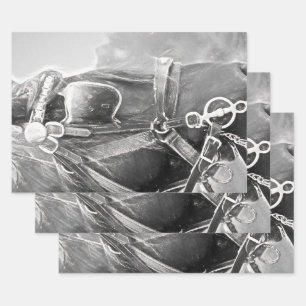 Paarden Western Rustisch zwart en witte  kunst Inpakpapier Vel