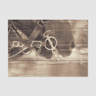 Paarden Westerne Sepia Rustic Wood Ontvlechting Tissuepapier