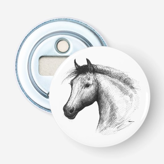 Paarden: wit button flesopener (Voorkant)