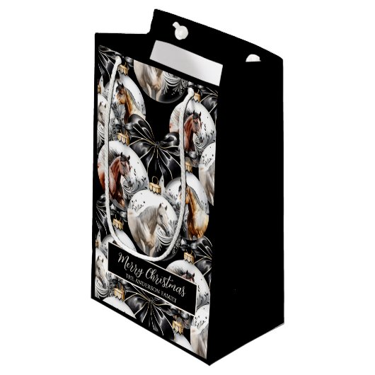 Paarden zwart en goud Kerstcitaat Klein Cadeauzakje (Voorkant Gekanteld)