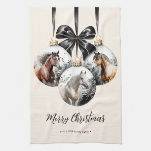 Paarden zwart en goud Kerstcitaat Theedoek