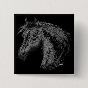 Paarden: zwart vierkante button 5,1 cm