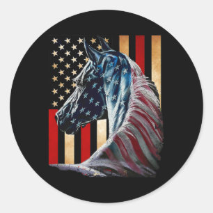 PaardenAmerikaanse vlag Dag 4e juli Ronde Sticker