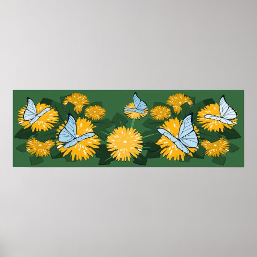 Paardenbloem Bed & Vlinders Geel & Groen Poster (Voorkant)