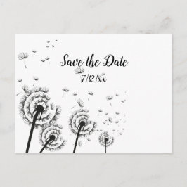 Paardenbloem Pluizen Zwart en Wit  Save the Date Aankondigingskaart
