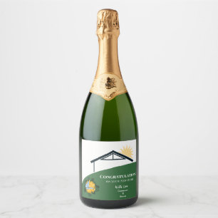 Paardenbloem Vlinder Felicitaties - Nieuw Thuis Sparkling Wijnetiket