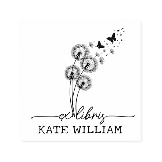 Paardenbloem & Vlinders Custom ex libris Zelfinktende Stempel (Design)