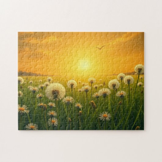 Paardenbloemen bij zonsondergang legpuzzel (Horizontaal)