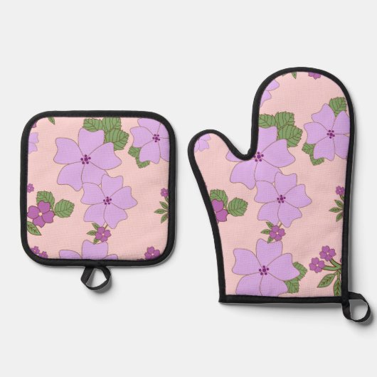 Paardenbloemen, bloempatroon, patroon van bloemen ovenwant & pannenlap set (Voorkant)