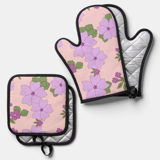 Paardenbloemen, bloempatroon, patroon van bloemen ovenwant & pannenlap set (Voorkant / Achterkant)