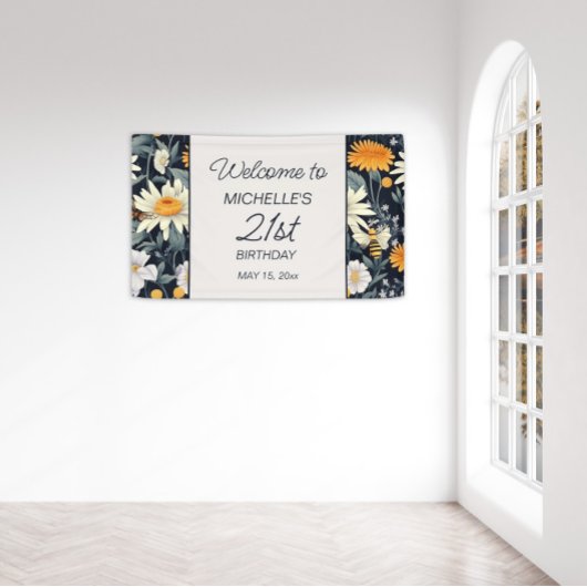 Paardenbloemen Daisies Navy Blue 21e verjaardag We Spandoek